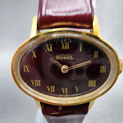 Ernest Borel Watch Women 25mm Red Dial Gold Plated Manual Wind Runs VTG1
