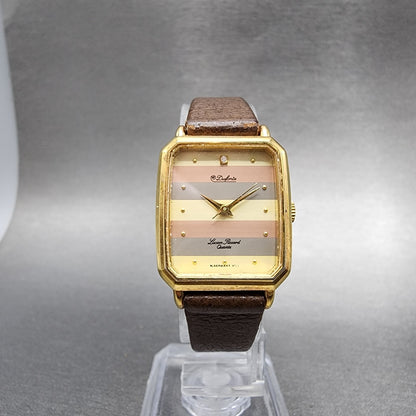Lucien Piccard Dufonte Tank Watch Women 21mm Gold Dial Gold Tone Rectangle Runs