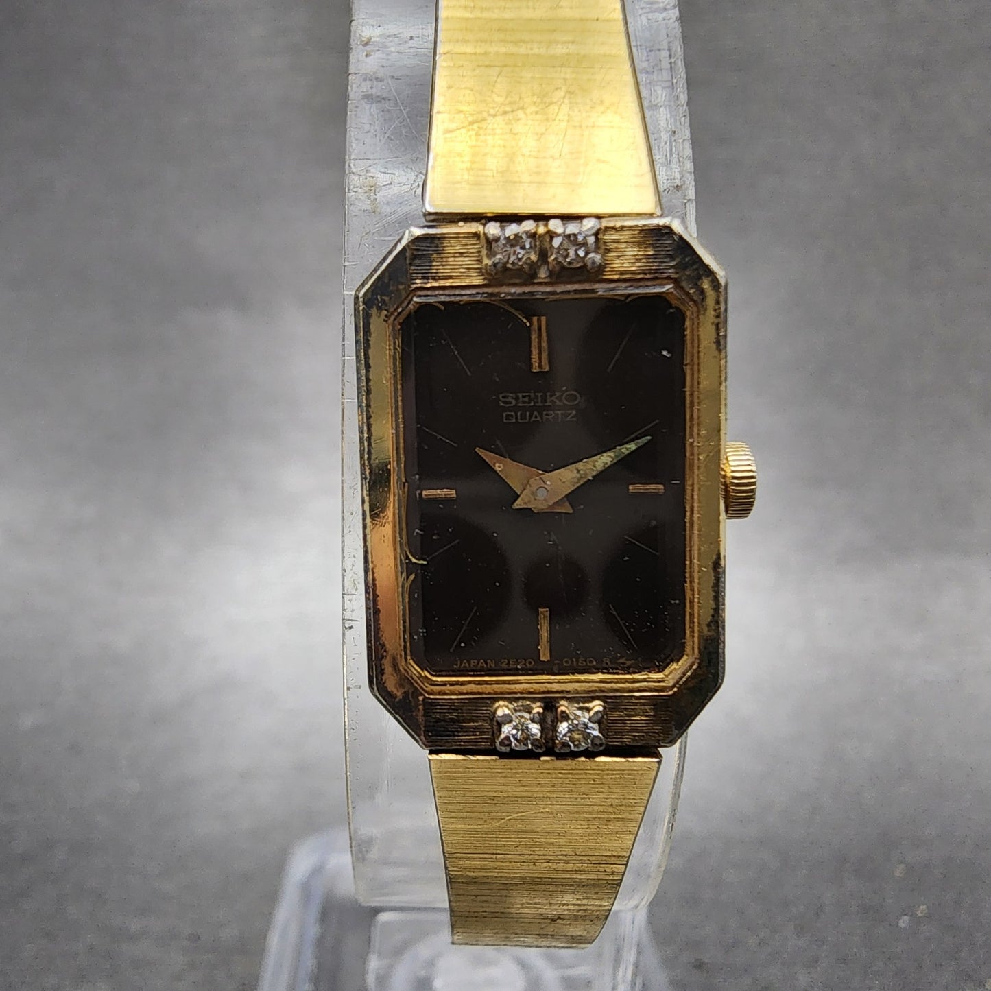 Seiko Tank Watch Women 14mm Brown Dial Gold Tone Rectangle 2e205099 New Battery1