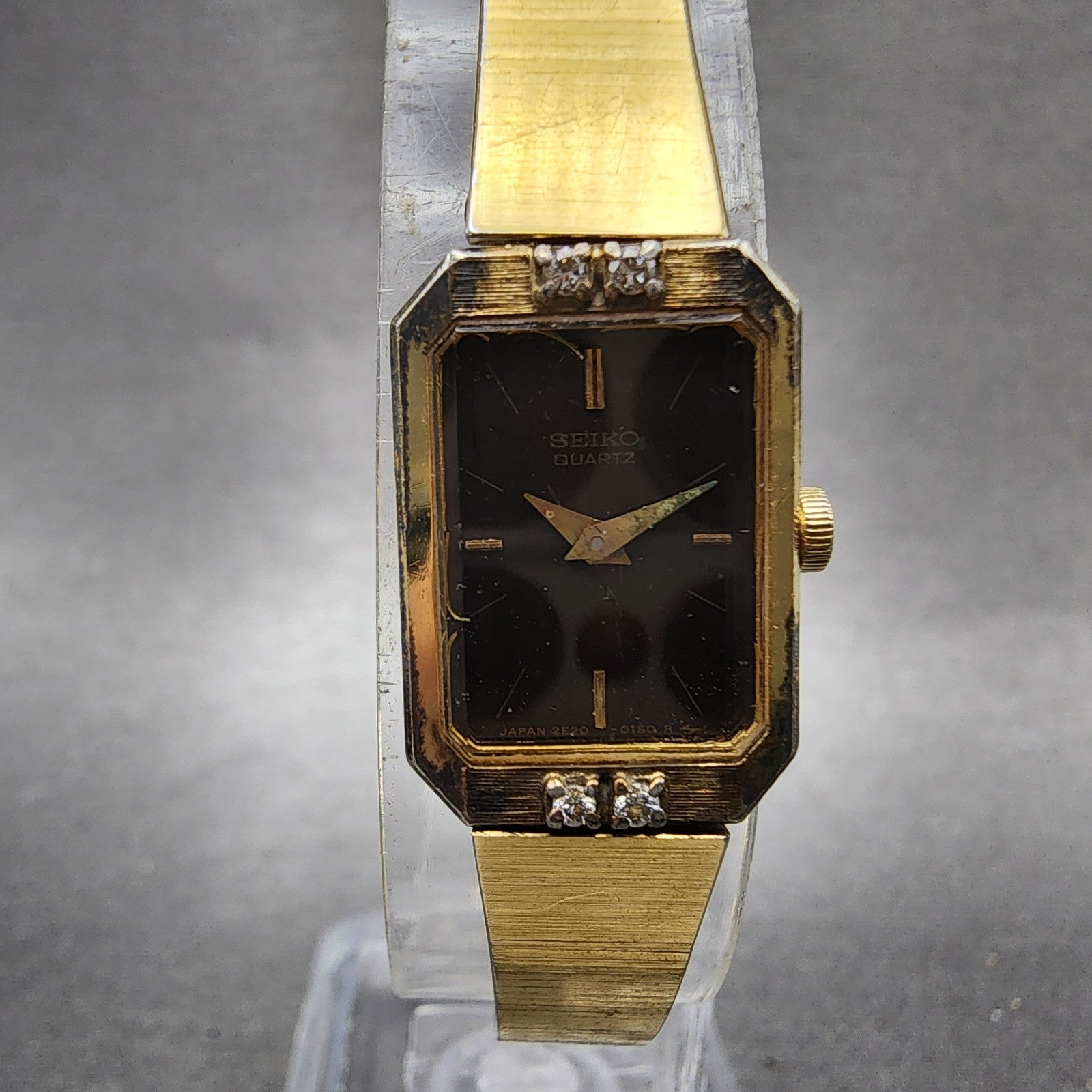 Seiko Tank Watch Women 14mm Brown Dial Gold Tone Rectangle 2e205099 New Battery1