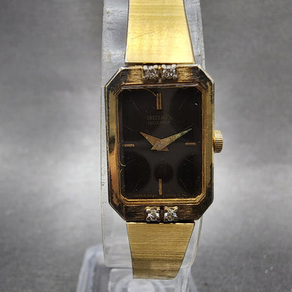 Seiko Tank Watch Women 14mm Brown Dial Gold Tone Rectangle 2e205099 New Battery1