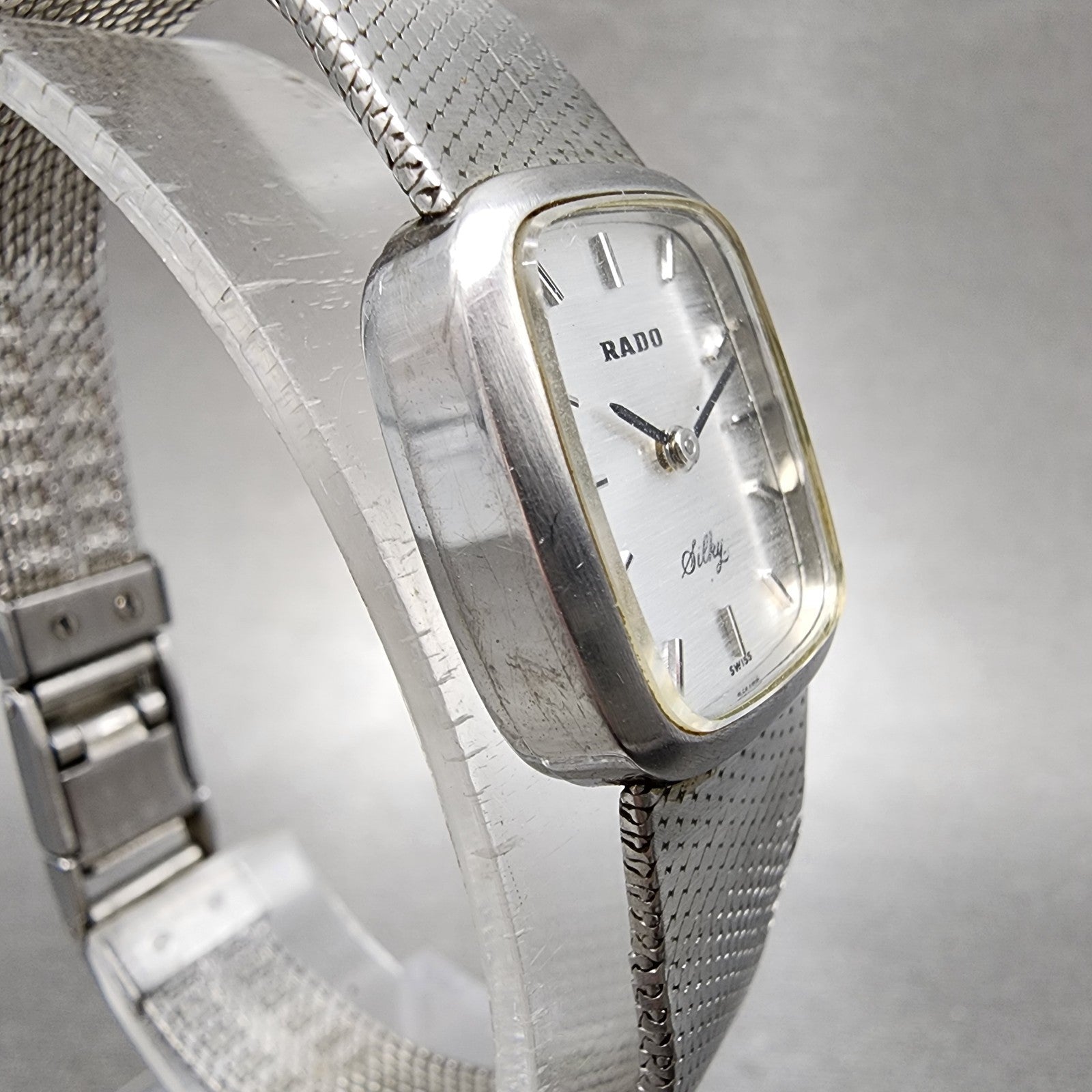 Rado Silky Watch 19mm Women Silver Dial Silver Tone Manual Rectangle Runs4