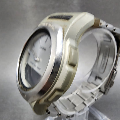 Casio Waveceptor WVA101 Watch Men 42mm Analog Digital Silver Tone Round New Bat2