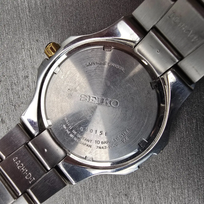 Seiko Coutura Watch Men 42mm Black Dial Two Tone Date 7N42-0EJ0 New Battery10
