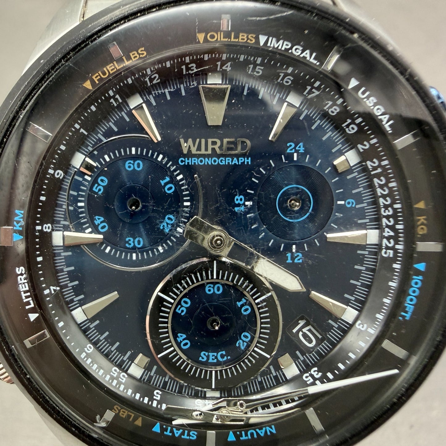 Seiko Wired Chronograph Watch Men 43mm Blue Dial Steel Date VK68-KX20 PARTS2