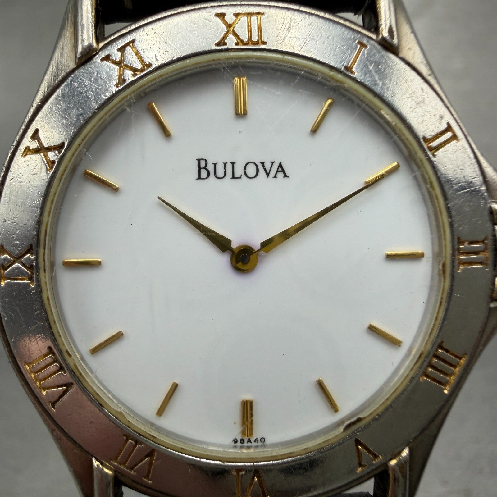 Bulova Watch Men 34mm White Dial Two Tone Round 98A40 New Battery Vintage1