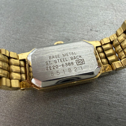 Seiko tank Watch Women 12mm Champagne Dial Gold Tone 2e20-6389 New Battery GY79