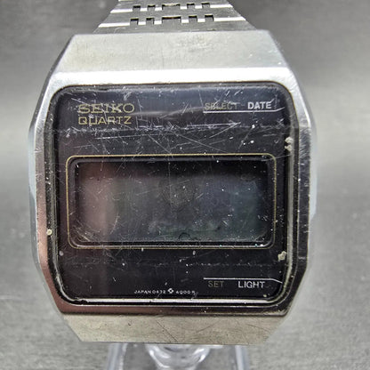 Seiko 0432-4000 Watch Men 33mm Black Dial Silver Tone Octagon Vintage LCD PARTS0