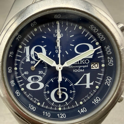 Seiko Chronograph Watch Men 38mm Blue Dial Silver Date Round 7T92-0BR0 New Batt1