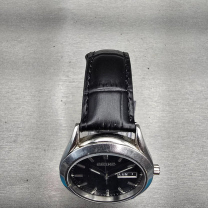 Seiko Watch Men 37mm Black Dial Silver Tone Daydate Round 7N43-9070 New Battery4