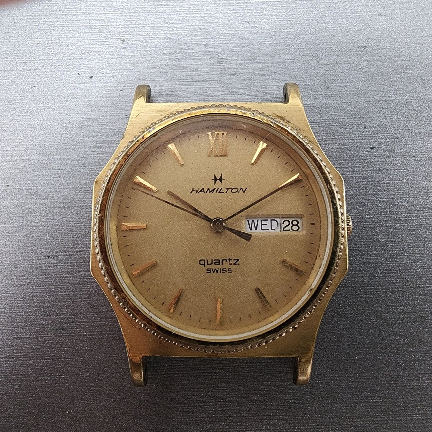 Hamilton Watch Men 32mm Gold Dial Gold Tone Daydate READ!!! 9978 New Batt0