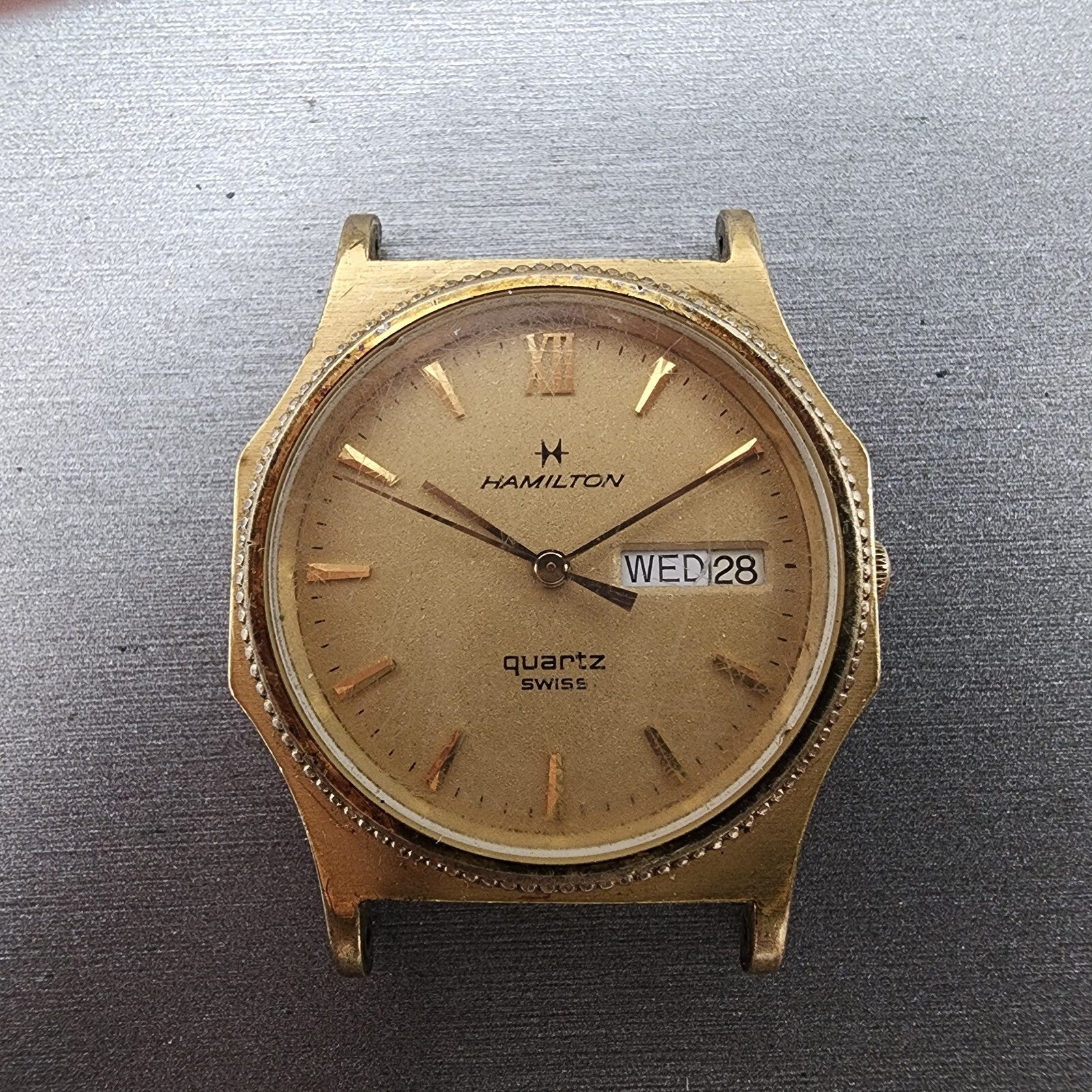 Hamilton Watch Men 32mm Gold Dial Gold Tone Daydate READ!!! 9978 New Batt0