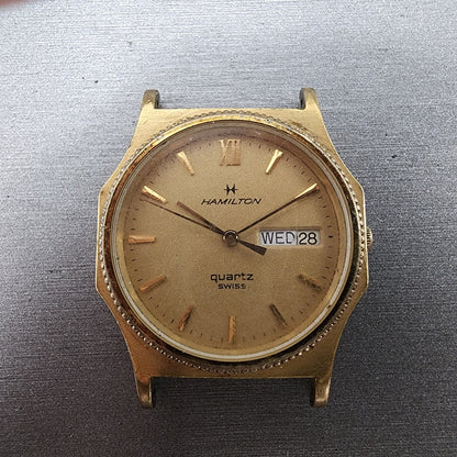 Hamilton Watch Men 32mm Gold Dial Gold Tone Daydate READ!!! 9978 New Batt0