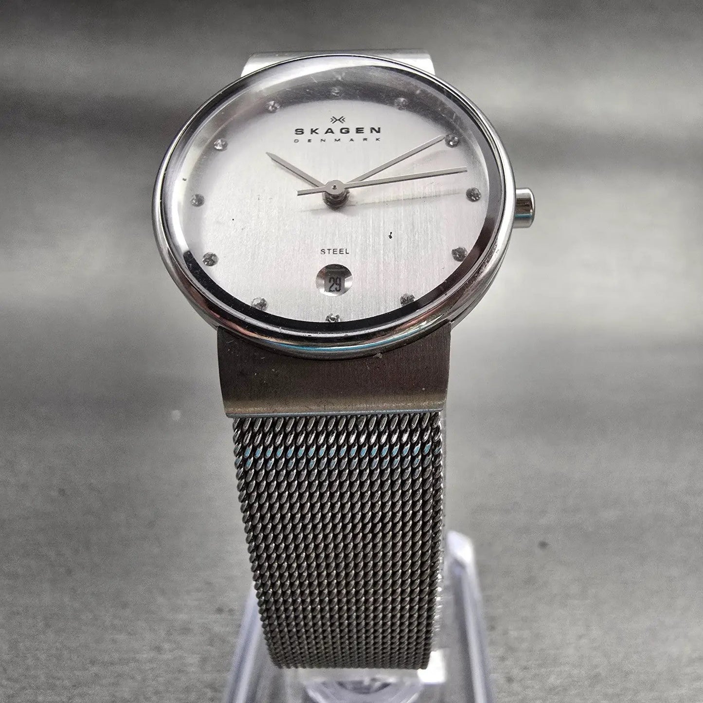 Skagen Ancher Watch Women 26mm Silver Dial Silver Tone Date 0355SSSC New Battery5