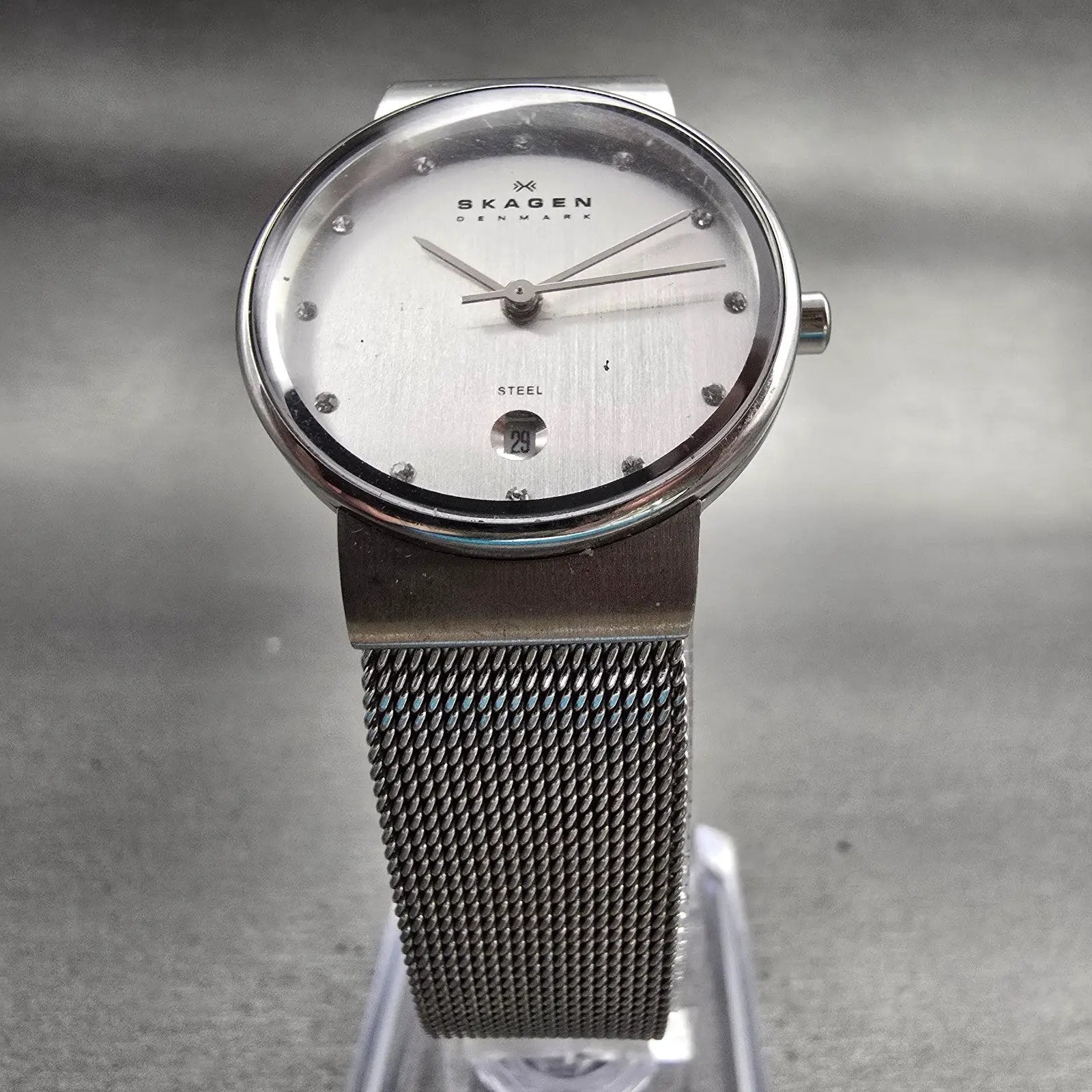 Skagen Ancher Watch Women 26mm Silver Dial Silver Tone Date 0355SSSC New Battery5