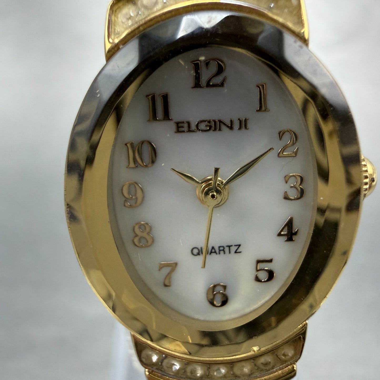 Elgin II Watch Women 17mm MOP Dial Gold Tone Oval ELL14 New Battery Crystals1
