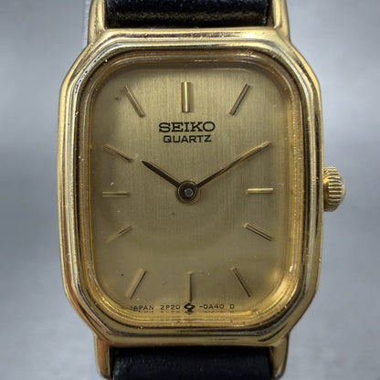 Seiko Tank Watch Women 17mm Champagne Dial Gold Tone 2P20-5A00 New Battery1