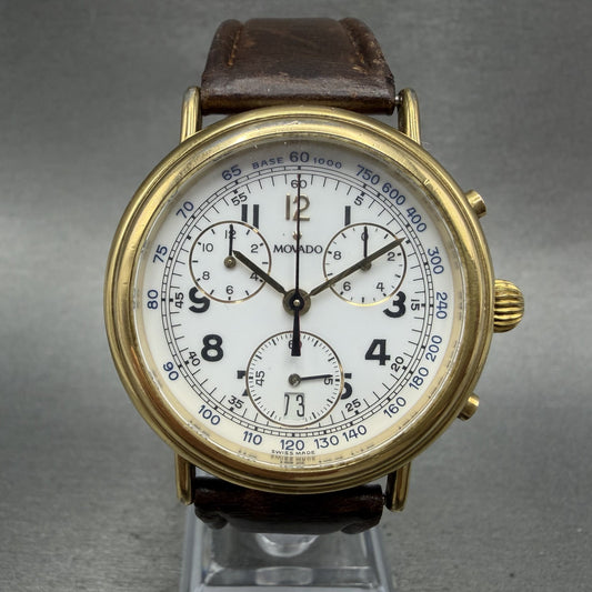 Movado Chronograph Watch Men 38mm White Dial Gold Tone Date 87.A5.860 New BattAB0