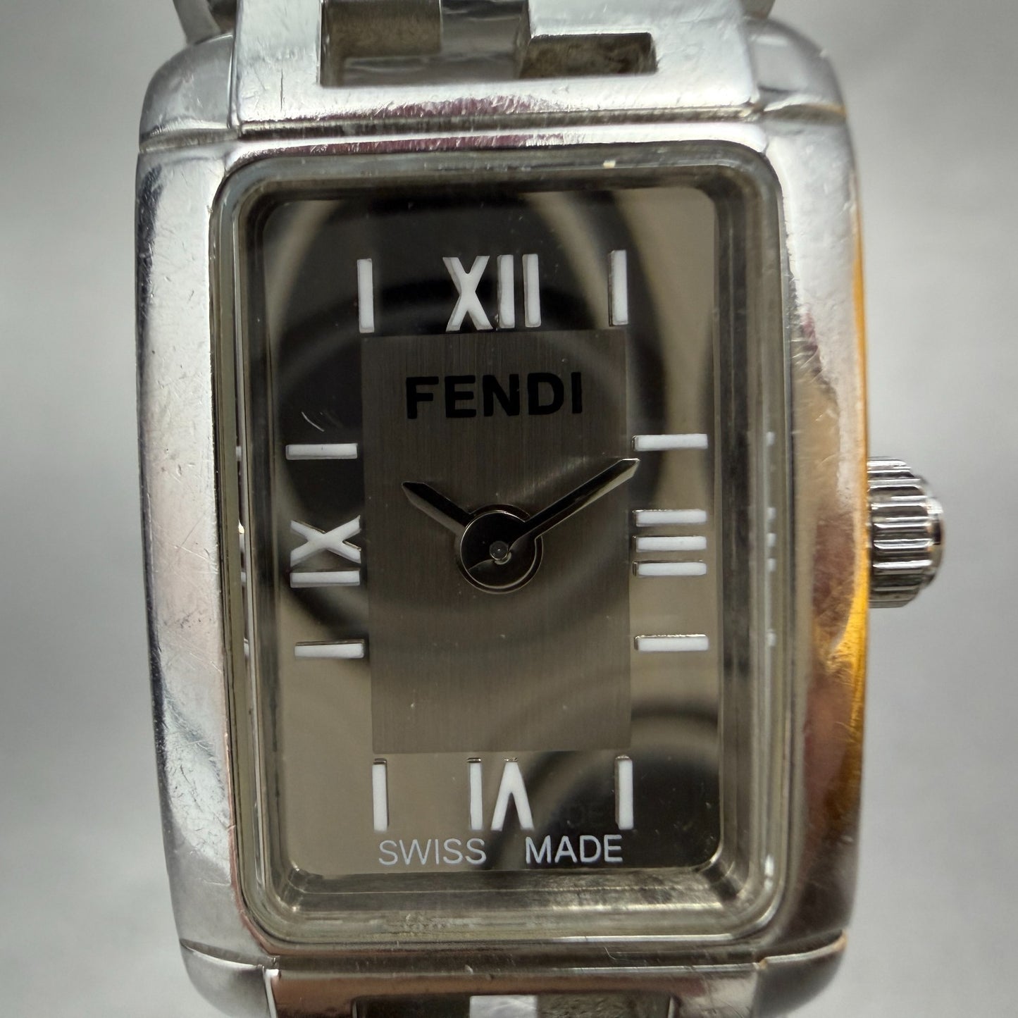 Fendi 1200L Tank Watch Women 16mm Silver Dial Steel Rectangle New Battery W/Box3