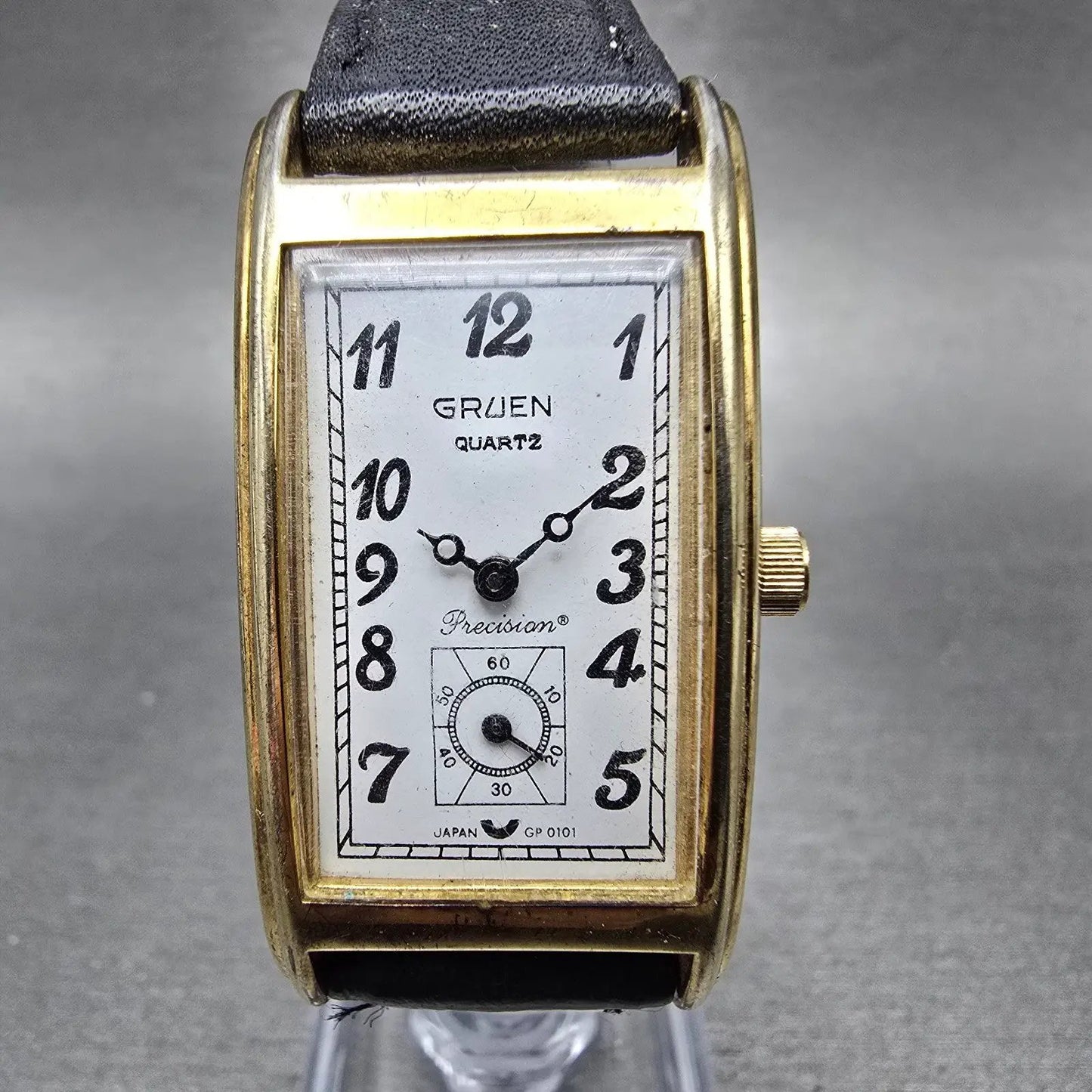 Gruen Precision Watch Men 22mm White Dial Gold Small Second Rectangle NewBat0