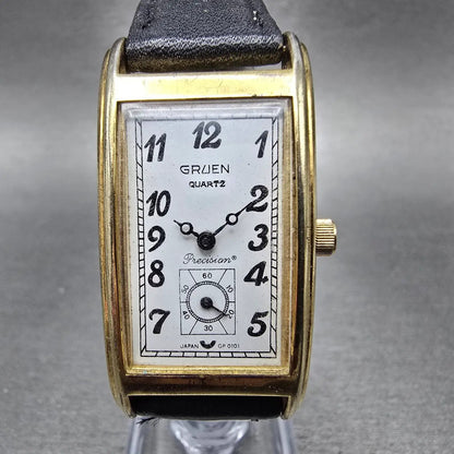Gruen Precision Watch Men 22mm White Dial Gold Small Second Rectangle NewBat0