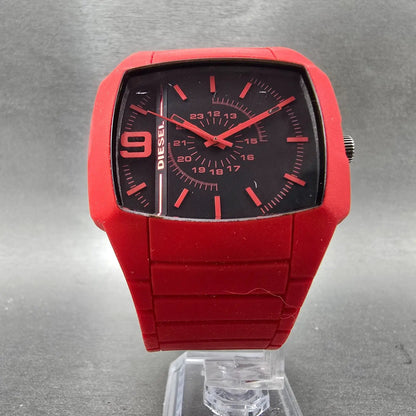 Diesel Trojan Watch Men 44mm Black Dial Red Tone Rectangle DZ-1351 New Battery5