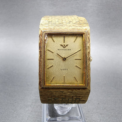 Wittnauer Tank Watch Men 25mm Champagne Dial Gold Tone Rectangle New Battery0