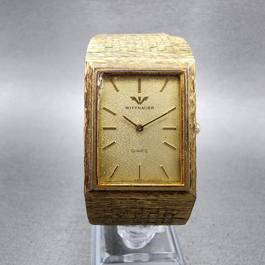 Wittnauer Tank Watch Men 25mm Champagne Dial Gold Tone Rectangle New Battery0