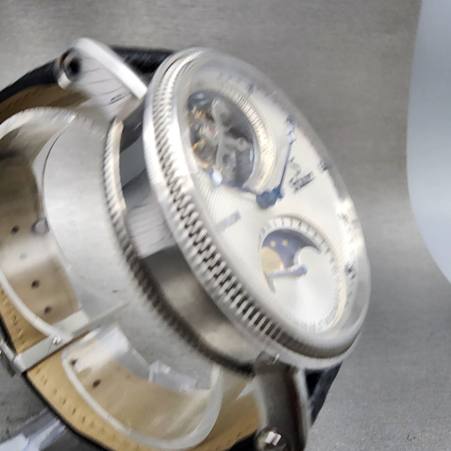 Stauer Tourbillon Watch Men 43mm White Dial Silver Tone Moonphase 0341 PARTS4