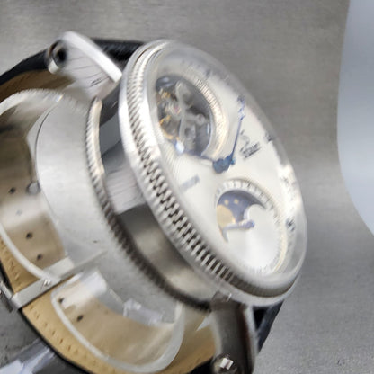 Stauer Tourbillon Watch Men 43mm White Dial Silver Tone Moonphase 0341 PARTS4
