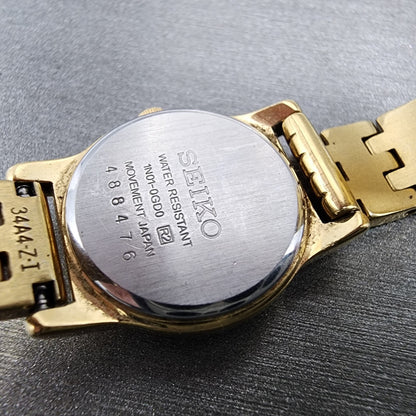 VTG Seiko Watch Women 19mm Black Dial Gold Tone Round 1N010GD0 New Battery9