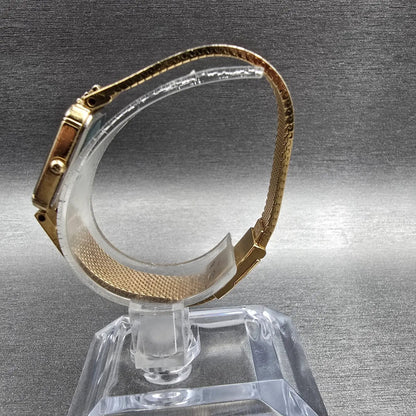 Seiko Lassale Watch Women 14mm Gold Dial Gold Rectangle Diamonds New Battery VTG6