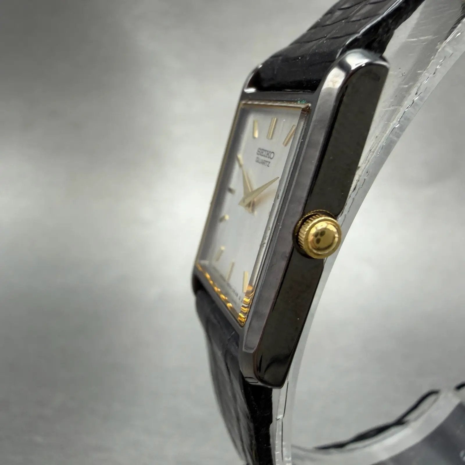 Seiko Tank Watch Women NOS 18mm MOP Dial Black Tone Rectangle 1N00-5C89 New Batt2