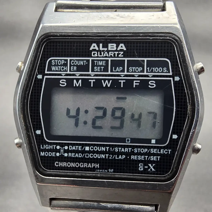 Seiko Alba Digital Watch Men 34mm Black Dial Silver Tone Chrono Y729-4000 NewBat1