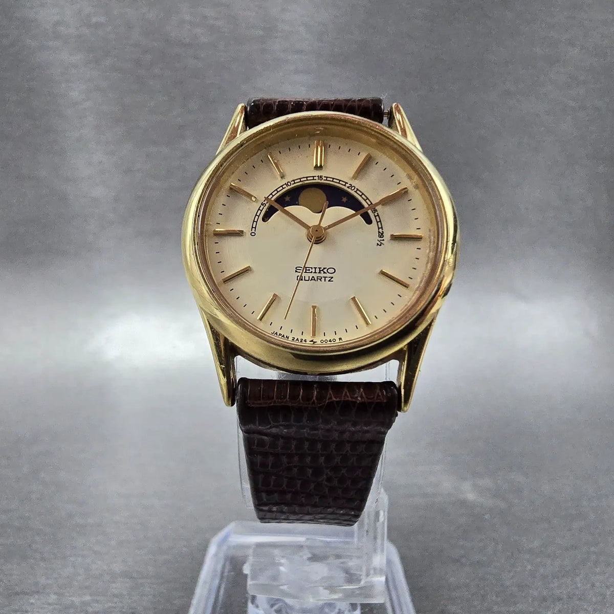 Seiko Moonphase Watch Women 25mm Champagne Dial Gold Round 2A24-0048 PARTS6