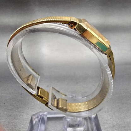 Seiko Watch Women 17mm Gold Dial Gold Tone Octagon 4N00-5139 New Battery VTG8