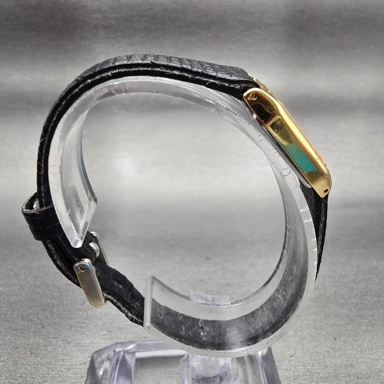 Seiko Watch Women 17mm Black Dial Gold Tone Rectangle 4N00-5129 New Battery VTG8