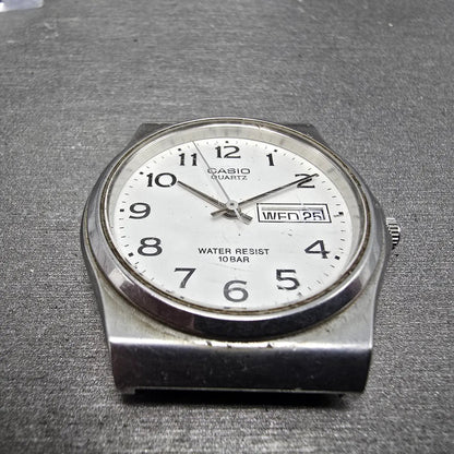 Casio MMW-80 Watch Men 34mm Silver Dial Silver Daydate Round VTG 394 PARTS3