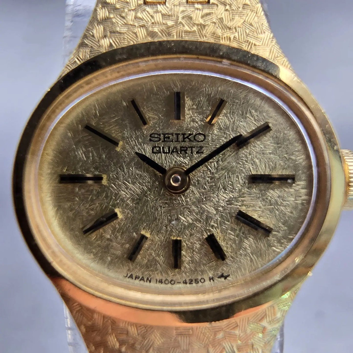 Seiko Watch Women 18mm Champagne Dial Gold Tone Oval 1400-7389 New Battery VTG1