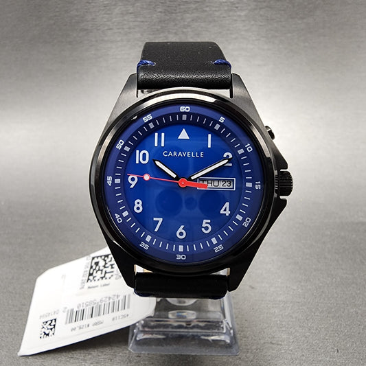 Caravelle Bulova Watch Men 41mm Blue Dial Black Tone Daydate Backlight 45C1180