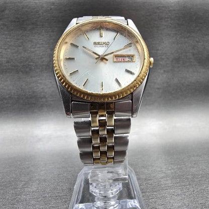 Seiko President Watch Men 36mm Silver Dial Two Tone Daydate 7N43-8111 New Bat Kp5
