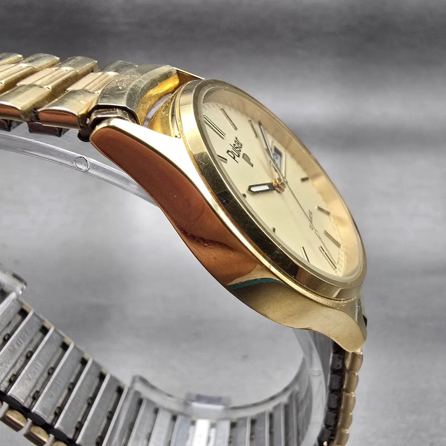 Seiko Pulsar Watch Men 34mm Champagne Dial Gold Tone Daydate Y148-6019 New Batt4
