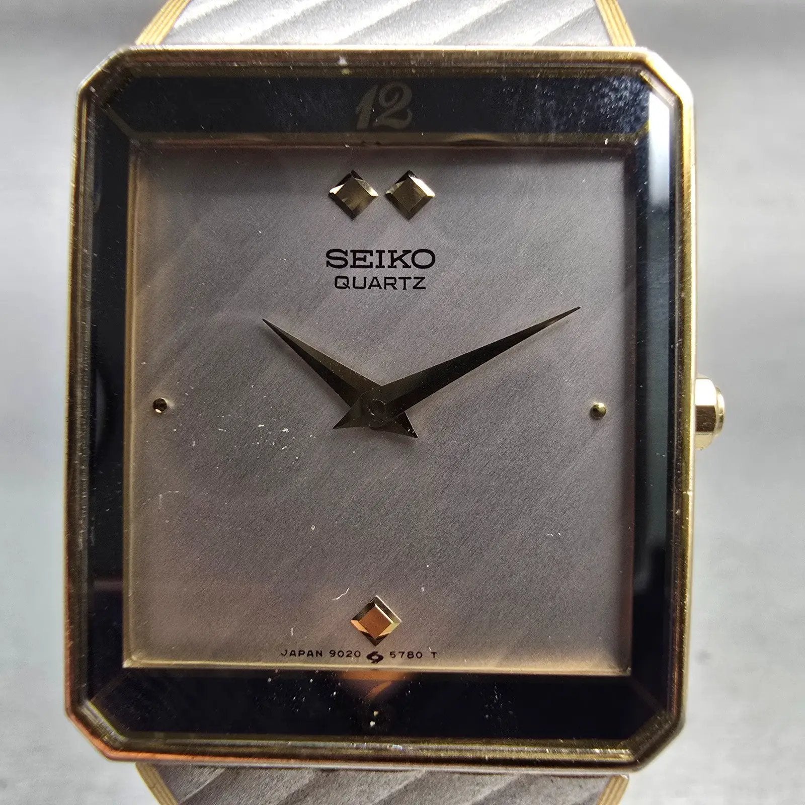 Seiko Watch Men 25mm Silver Dial Two Tone Rectangle 9020-551A New Battery VTG1