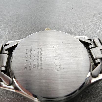 Seiko Solar Watch Women 28mm MOP Dial Two Tone Date Round V1370aa0 Runs9