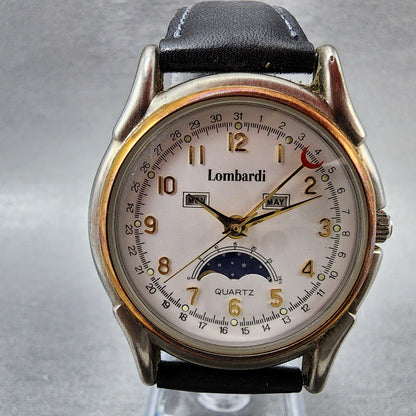 Lombardi Triple Calendar Moonphase Watch Men 35mm White Dial Two Tone New Batt