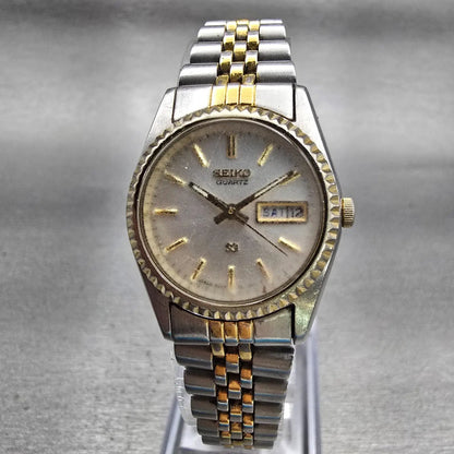 Seiko SQ Watch Women 24mm Silver Dial Two Tone Daydate Round 3Y03-0169 New Batt0