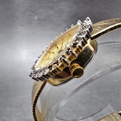 Armitron Deauville Diamond Watch Women 15mm Gold Dial Gold Sapphire Oval NewBatt2