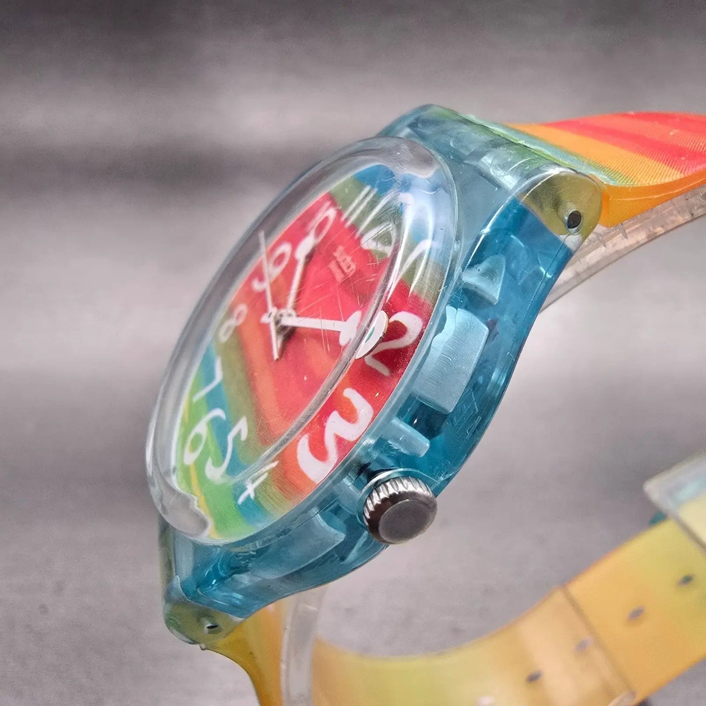 Swatch COLOR THE SKY Watch Women Multicolor Dial Blue Case GS124 New Battery2