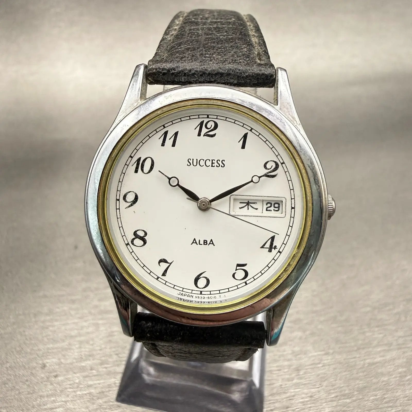 Alba Success Watch Men 33mm White Dial Silver Daydate Round V533-6B60 New Batt0