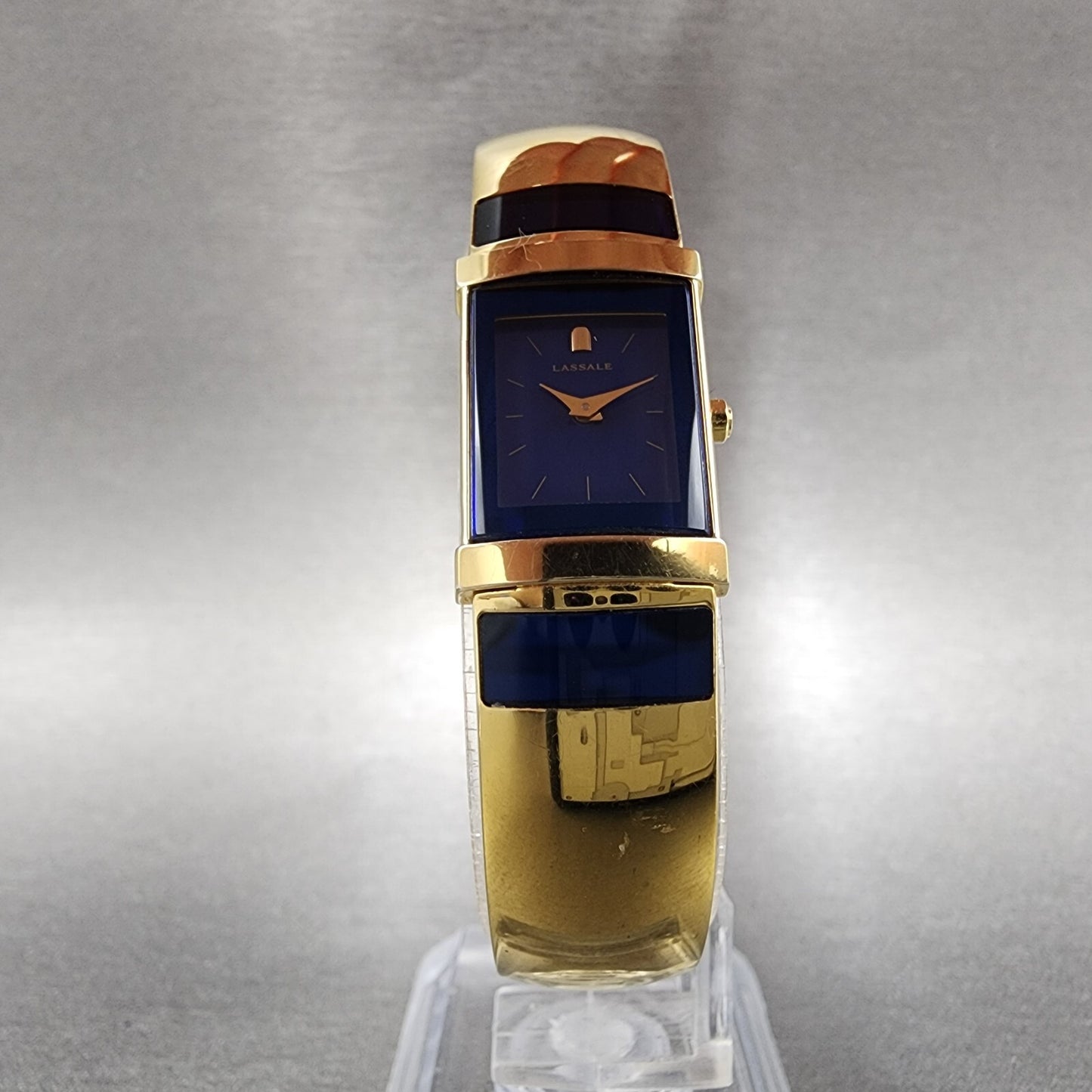 Seiko Lassale Tank Watch Women 15mm Blue Dial Gold Tone Rectangle New Battery5